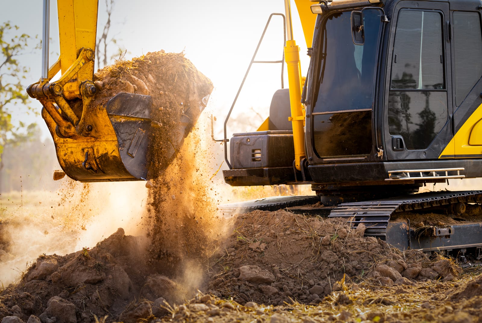 Close-up of excavator components for inspection
